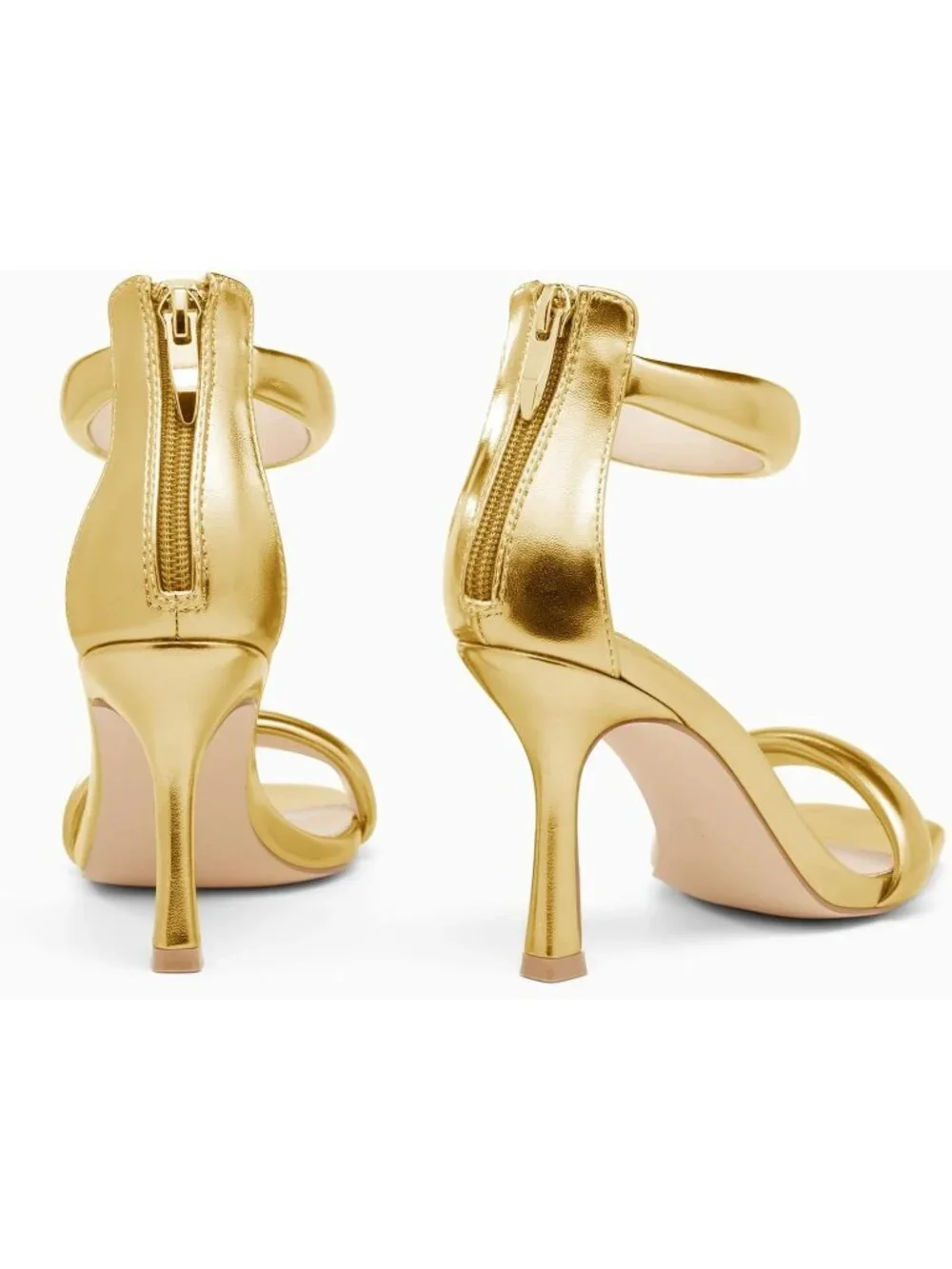 Women's Champagne Gold One Strap Sandals Square Toe Stiletto Heels Casual Shoes